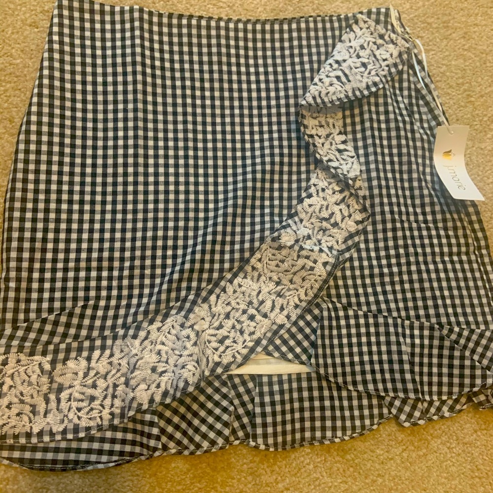 J. Marie ruffle embroidered gingham skirt